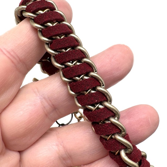 Premier Designs Red Suede and Goldtone Woven Chain Link Bracelet - Picture 5 of 10
